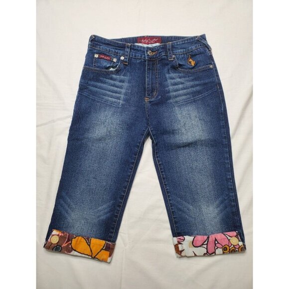 Baby Phat Jeans Junior's Size 7 Capri Dark Blue Denim Hip Hop Y2K Embroidery 90s - Picture 1 of 16